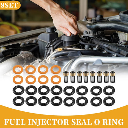 Fuel Injector Seal O-Ring Set for Dodge Dakota (2002) - 8 x NBR Rubber Black
