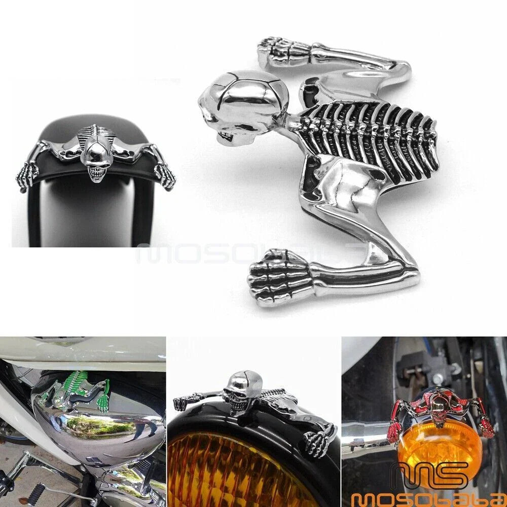 Chrome Skull Headlight Ornament 7" for Harley Chopper Bobber