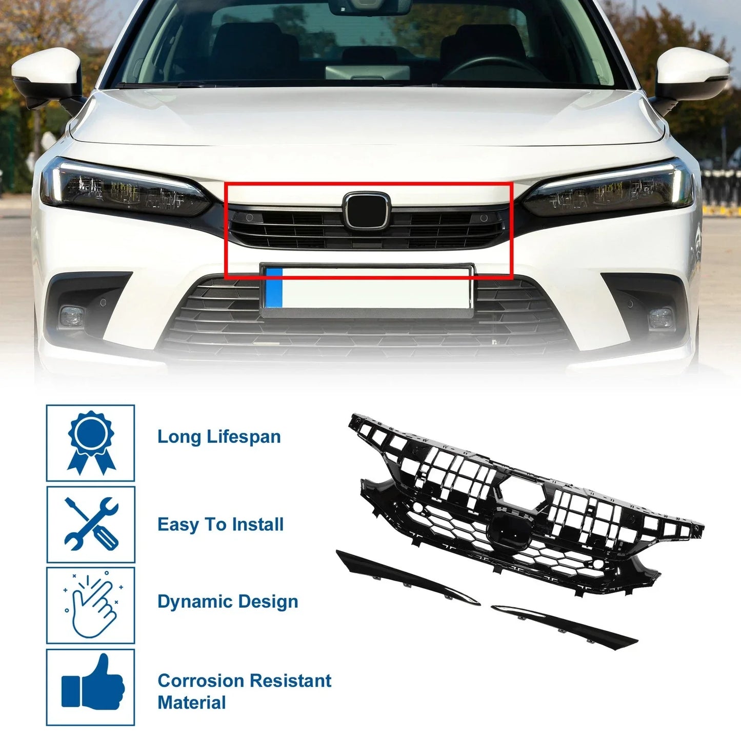 Front Upper Hood Bumper Grille for Honda Civic SI Facelift (2016-2021)