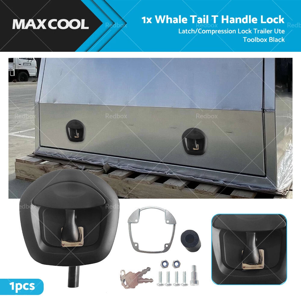 Black Recessed Folding T Lock Handle for Trailer Toolbox (Drop T Whale Tail)