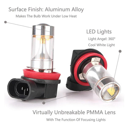 30W H11 LED White Fog Light Bulbs for Car (2 pcs)