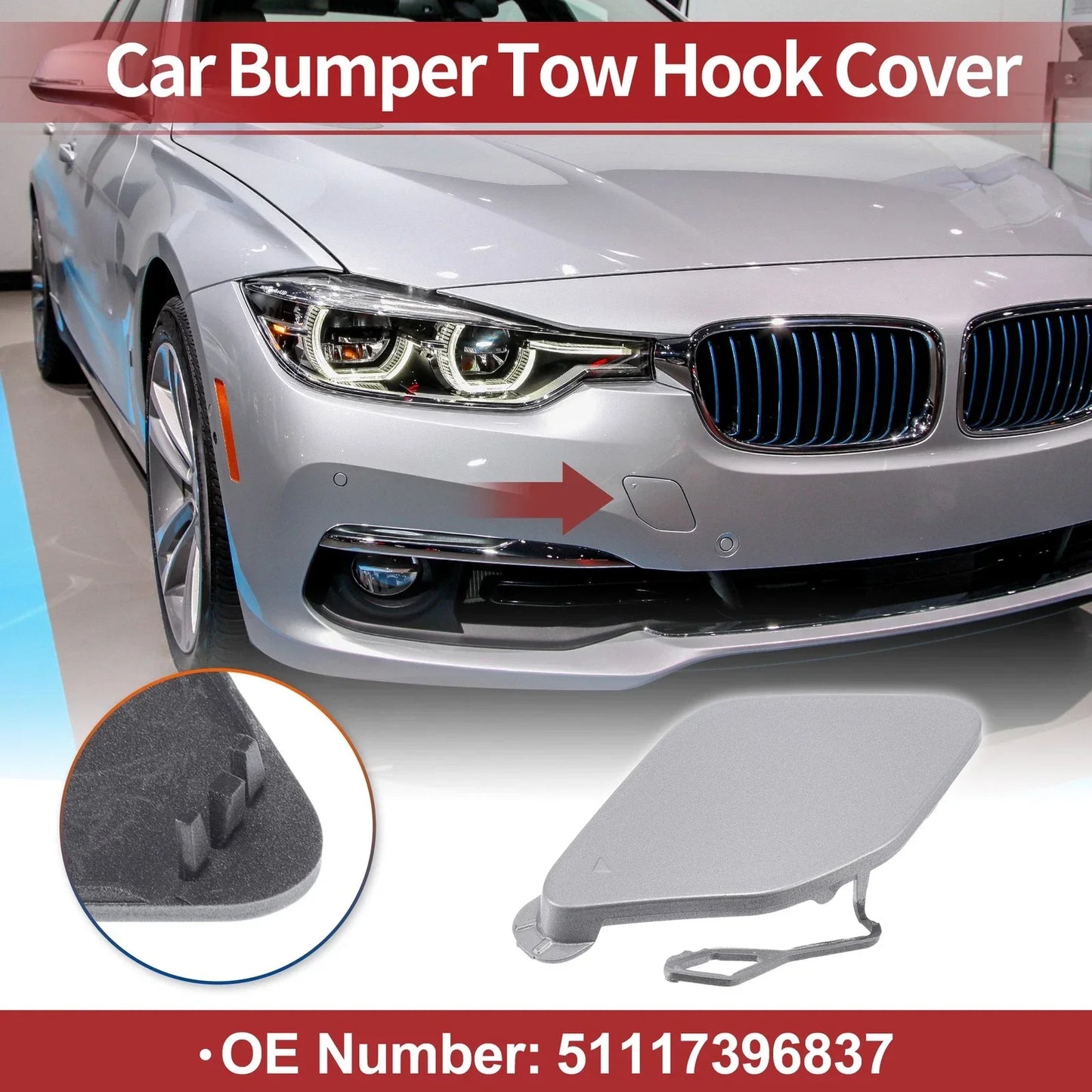 Tow Hook Cover for BMW 320i (2016-2018) Silver Tone