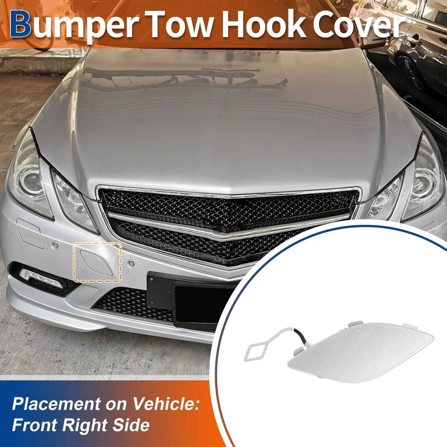 Front Car Bumper Tow Hook Cover for Mercedes-Benz (2012-2018) Silver Tone