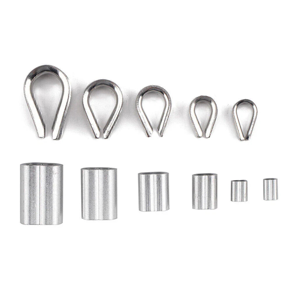 250Pcs Thimble & 6 Size Crimping Loop Sleeves for Wire Rope Cable