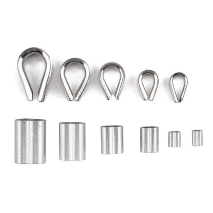 250Pcs Thimble & 6 Size Crimping Loop Sleeves for Wire Rope Cable