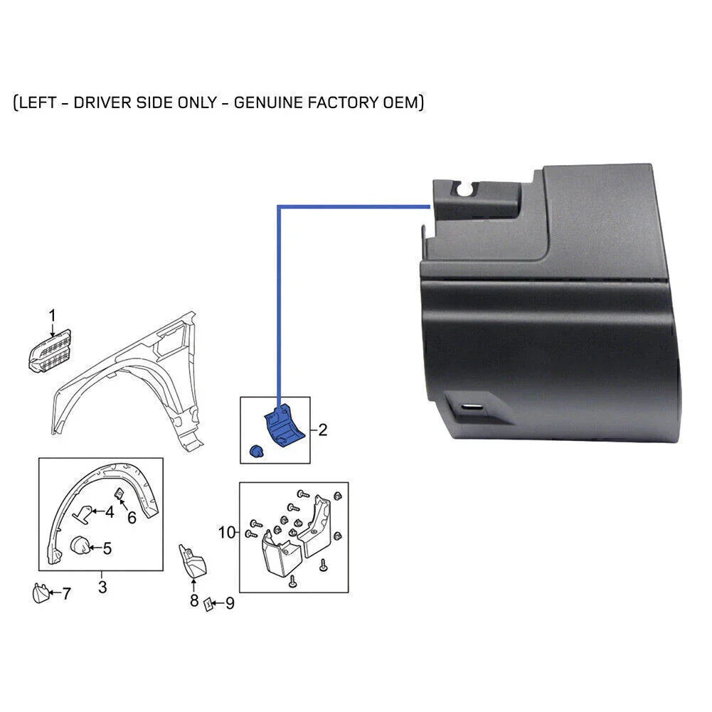 Black Right Lower Fender Side Corner Protector Molding for Land Rover LR3 LR4 (2005-2016)