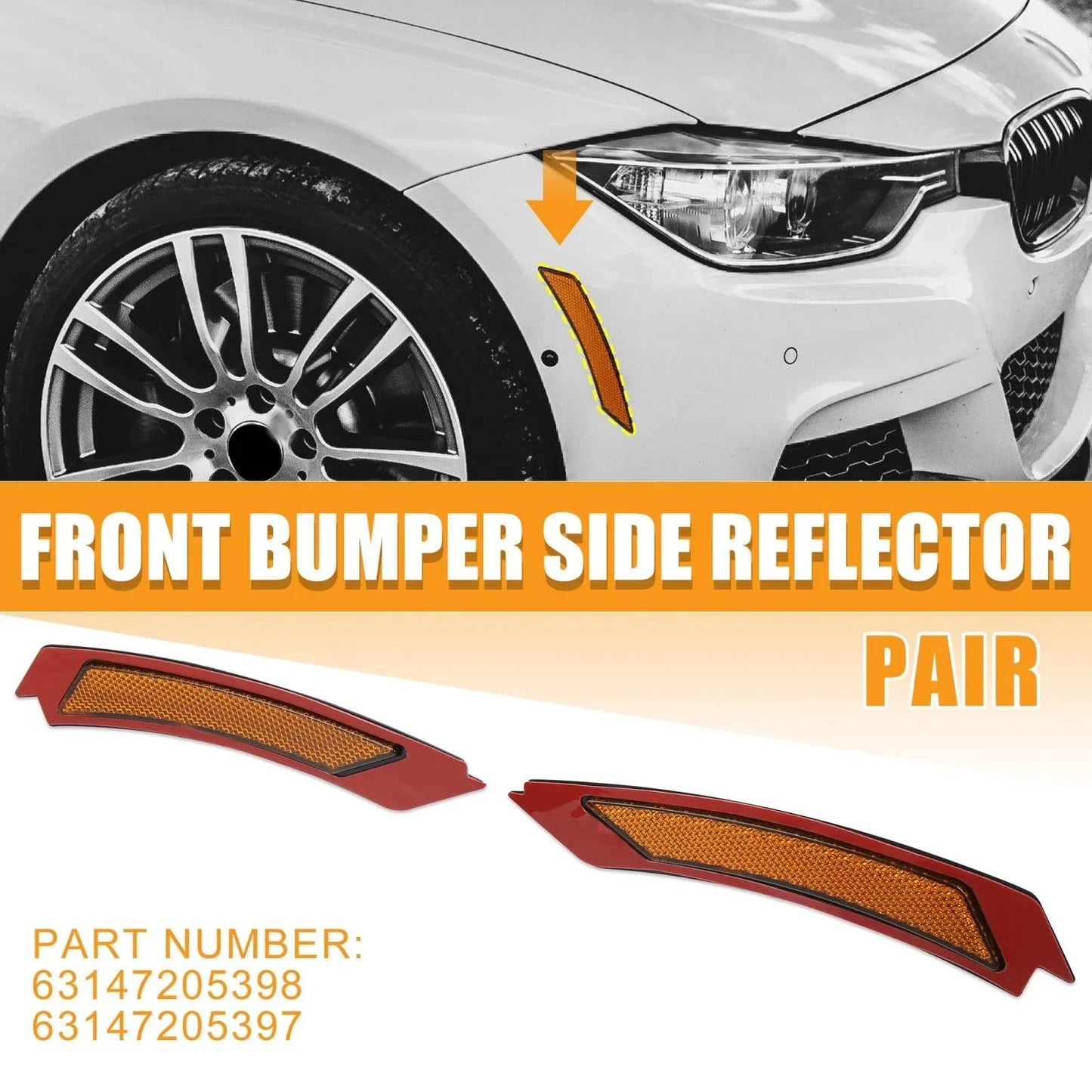 Bumper Reflector for BMW 3 Series E90 E91 LCI (2009 - 2011) Yellow