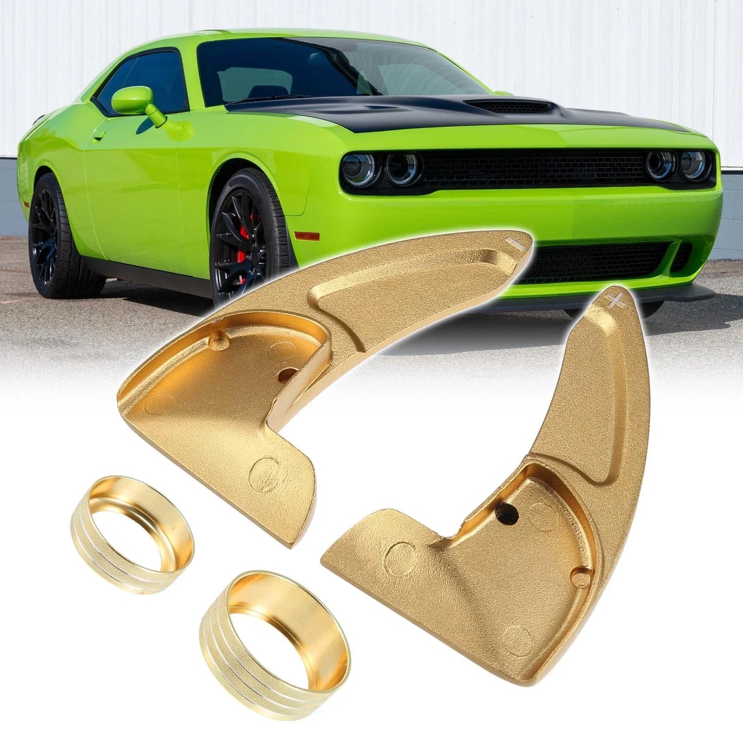 Gold Tone Inner Paddle Shifter AC Volume Knob Cover Ring for Dodge Charger