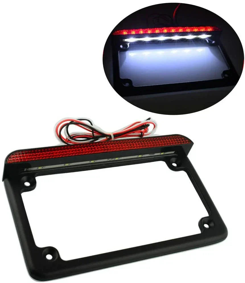 Black Motorcycle License Plate Frame Holder with LED Brake Light (N/A)