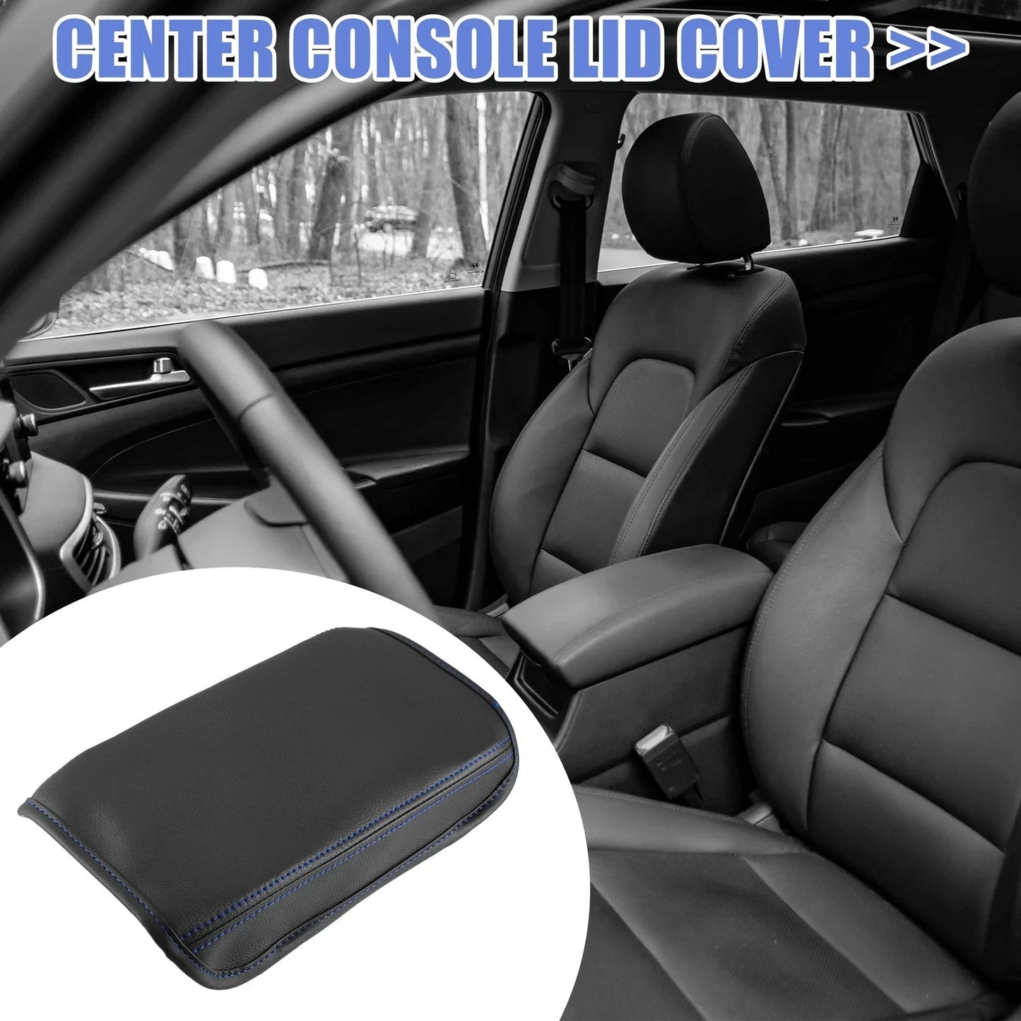 Center Console Armrest Cover for Hyundai Tucson (2021-2023) - Blue Line Black