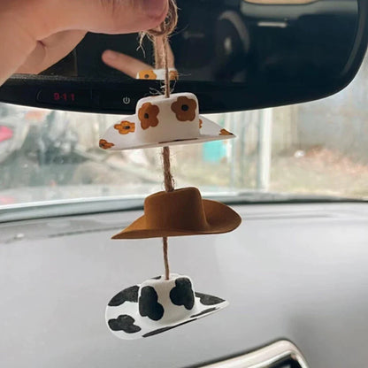 Cowboy Hat Car Charm Rear View Mirror Decoration Accessories