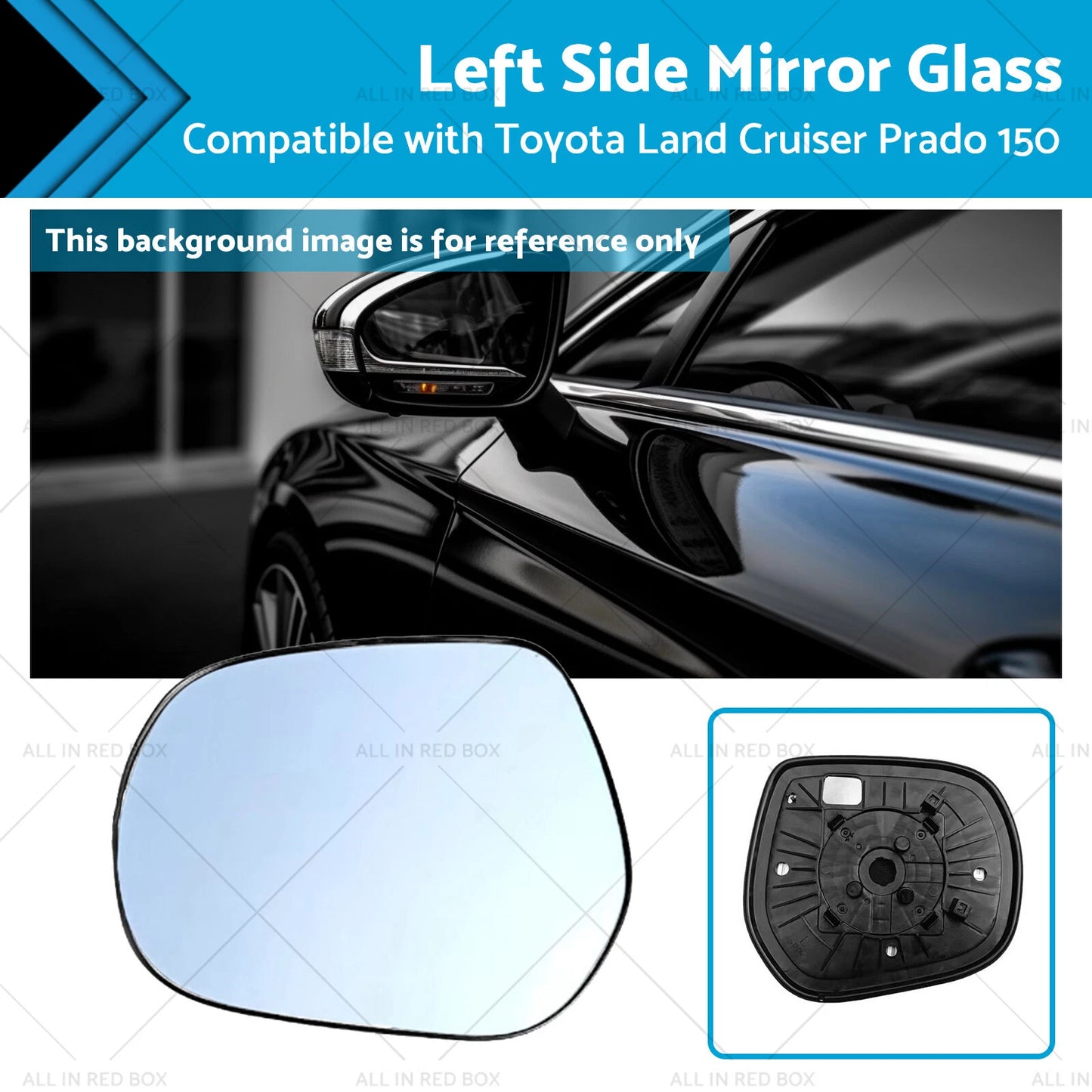 Left Side Mirror Glass with Plate for Toyota LandCruiser Prado (2009-2023)