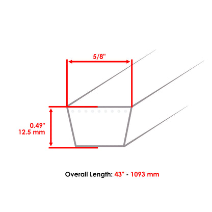 Deck Belt 43 Inch 5/8 Thick Replacement for MTD (1998–2010)