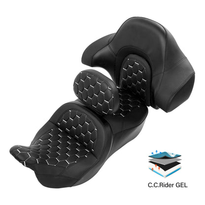 2x Gel Seat With Backrest Pad for Harley Road King Glide (14-23)