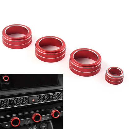 4x AC Climate Control Knob Ring Covers for Honda Civic 2022+ CR-V Red