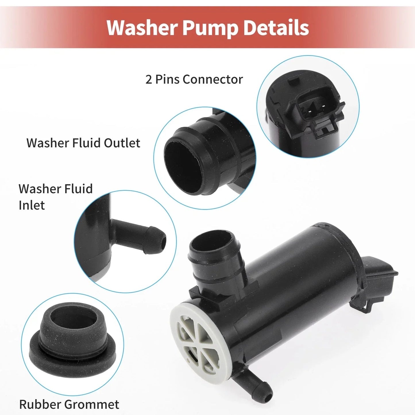 Windshield Washer Pump w/ Grommet for Honda Fit (2007-2020)