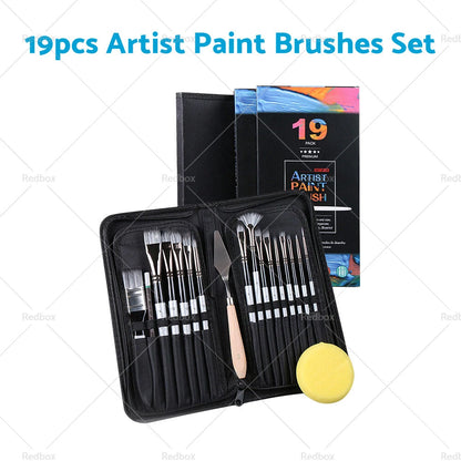 19PCS Artist Paint Brushes Set for Watercolour Acrylic Oil Painting