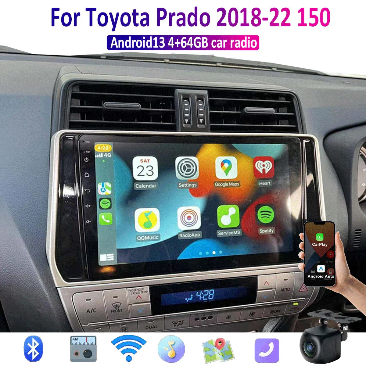 10" Apple Carplay Android Auto Stereo for Toyota Prado (2018-2022)