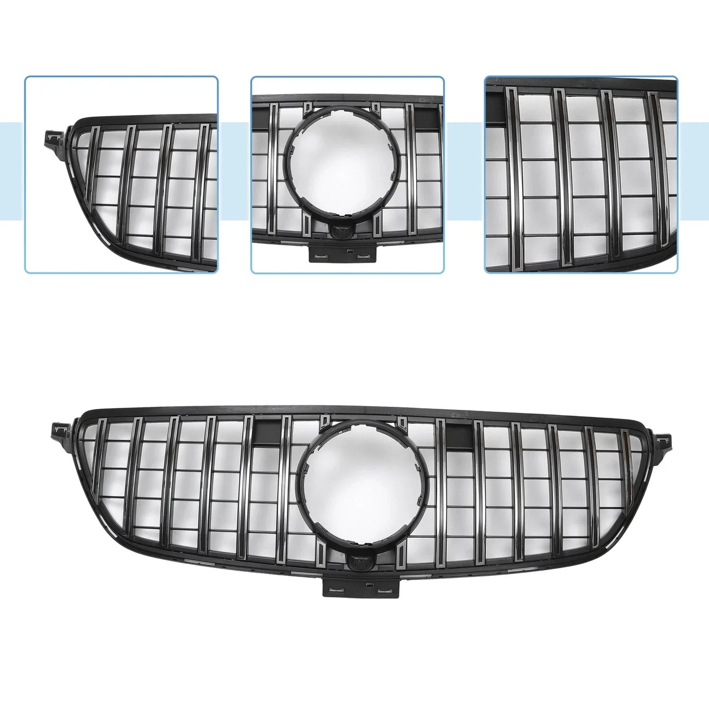 Front Upper Bumper Grille for Mercedes-Benz GLE 2015-2019 Chrome Silver Tone