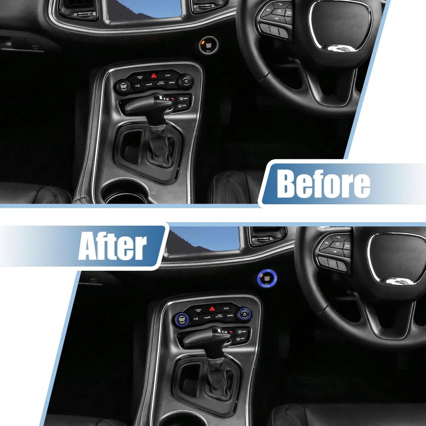 Air Conditioner Knob Ring Covers & Engine Start Button Cover Set for Dodge