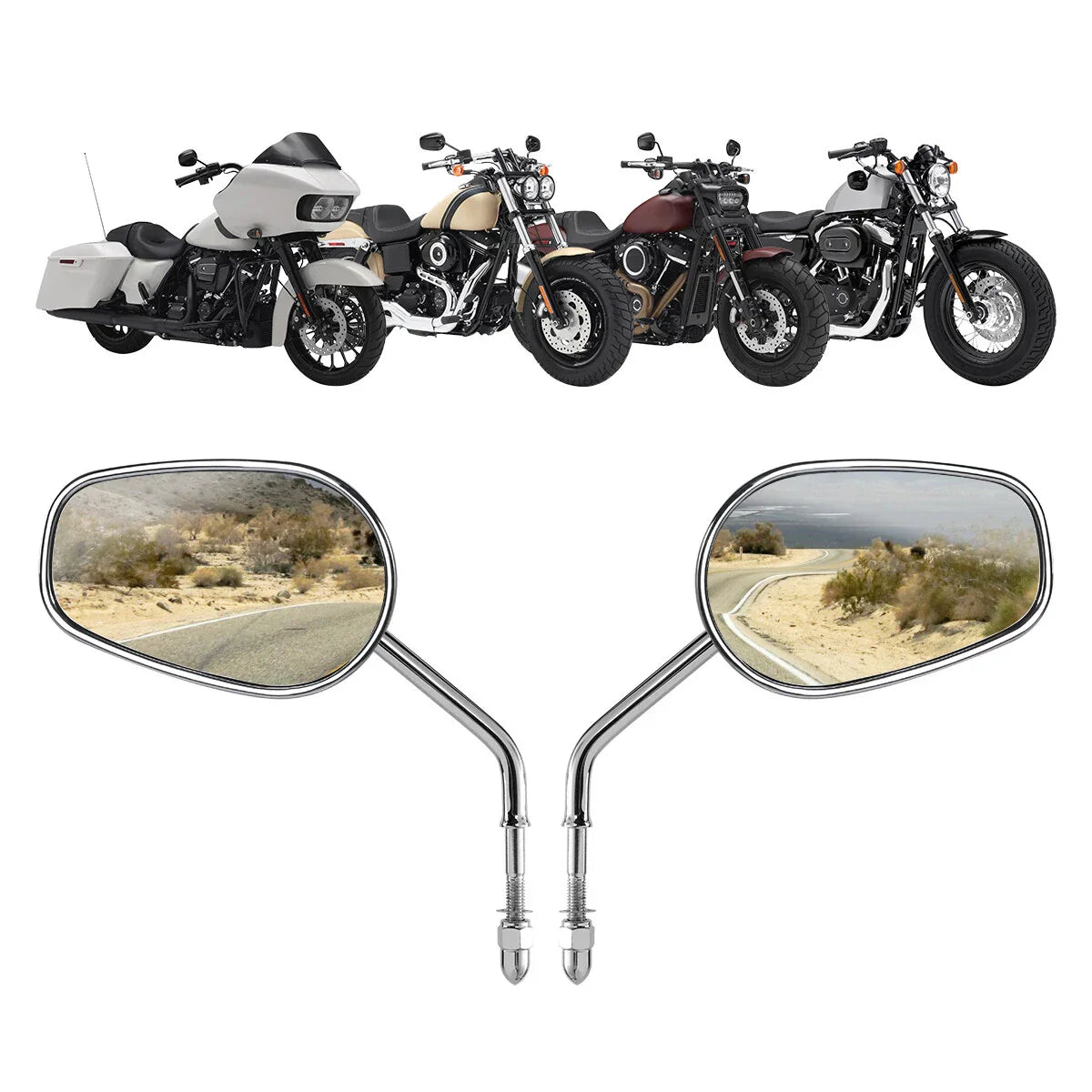 Chrome Rear View Mirrors for Harley Davidson Sportster XL 1200 883 (2004-2023)