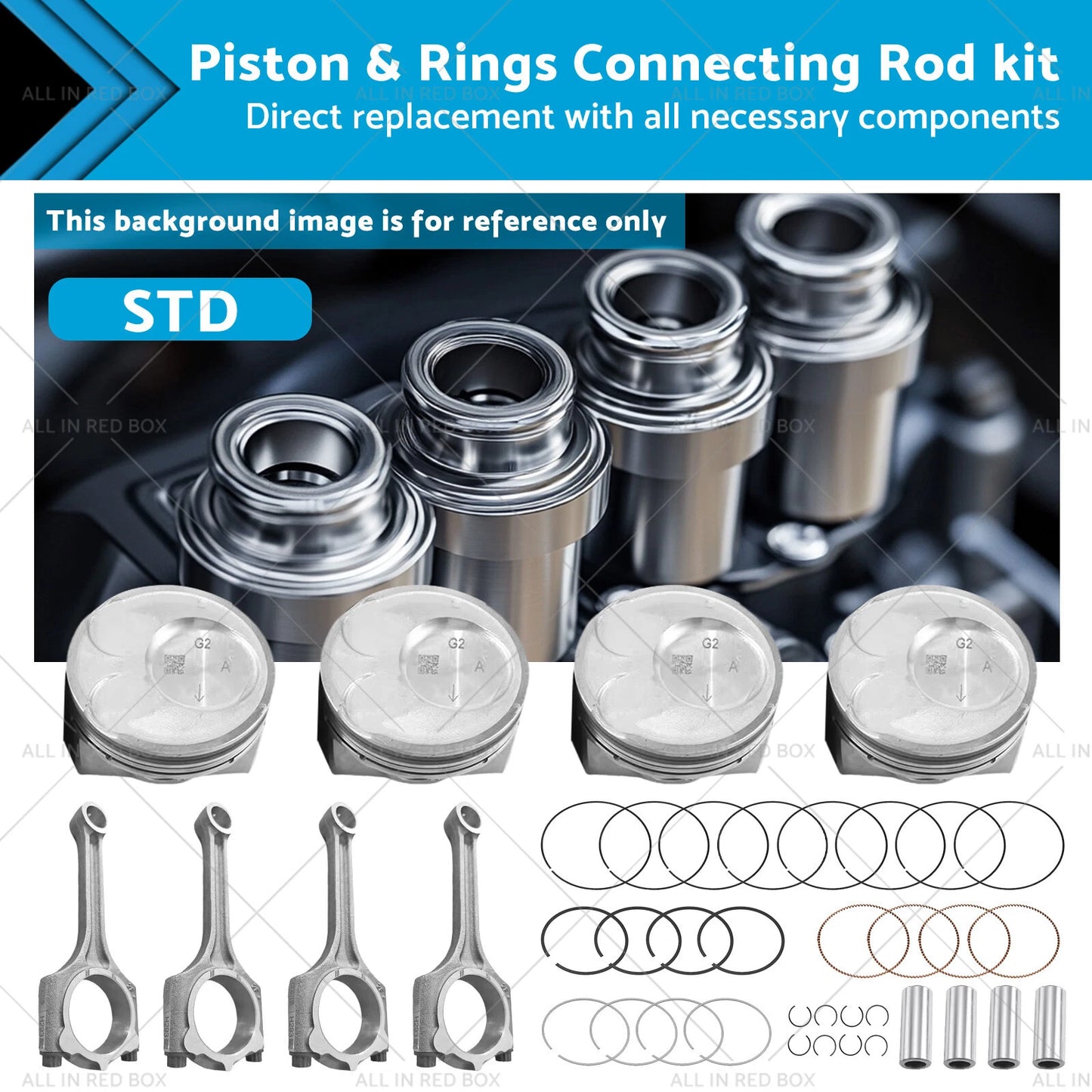 4 x Piston & Rings Connecting Rod Kit for Kia Soul Forte Koup 2.0L (14-18)