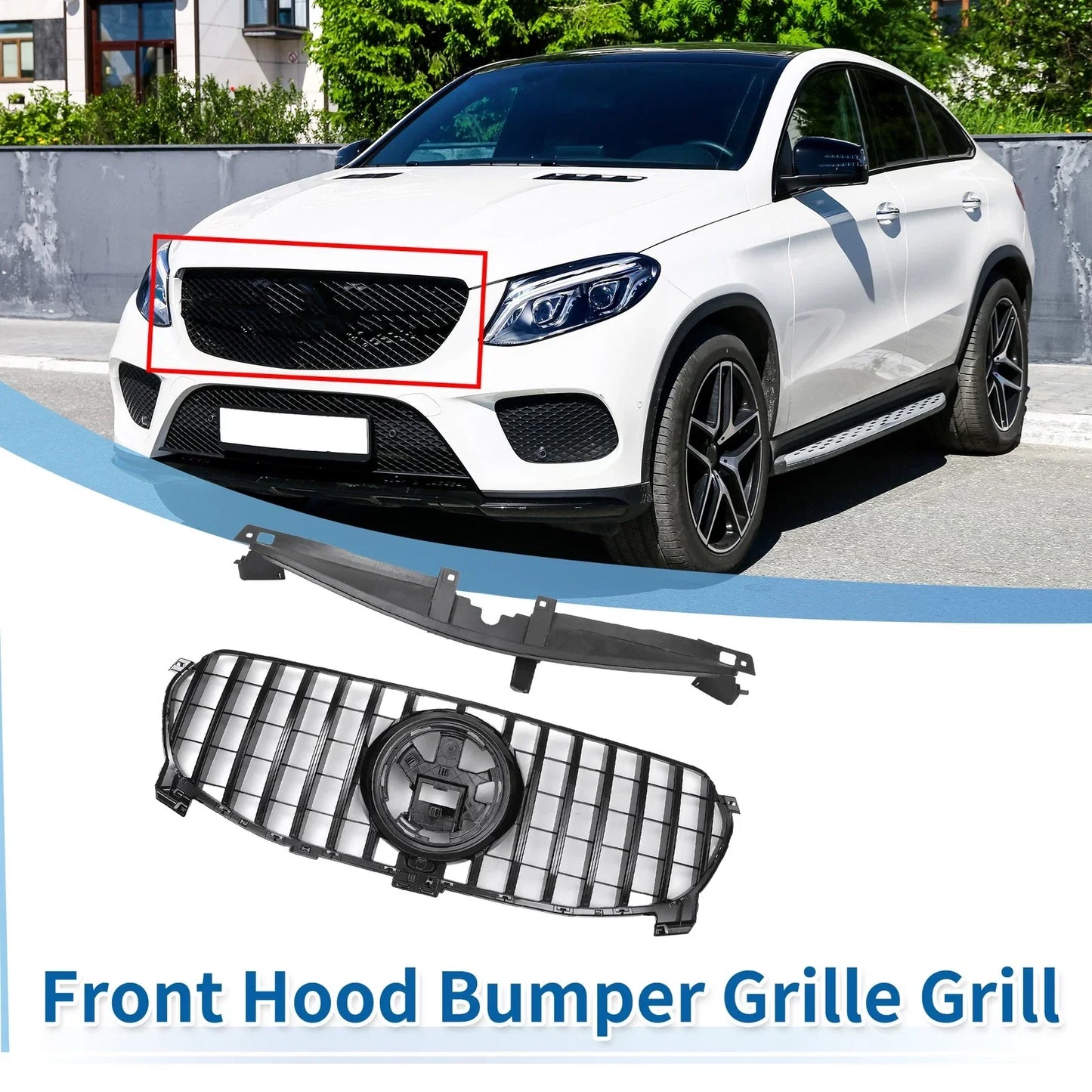 Front Upper Bumper Grille for Mercedes-Benz GLE350 2020-2022 Black Grille