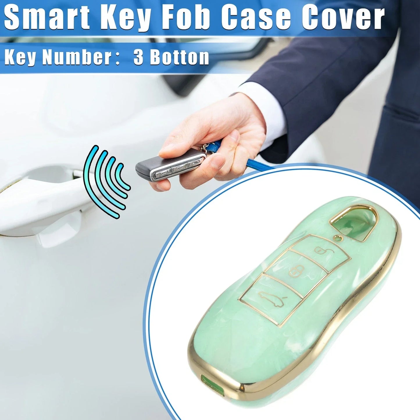 3 x Button Smart Key Fob Case Cover for Porsche Cayenne (2011-2018) TPU Green