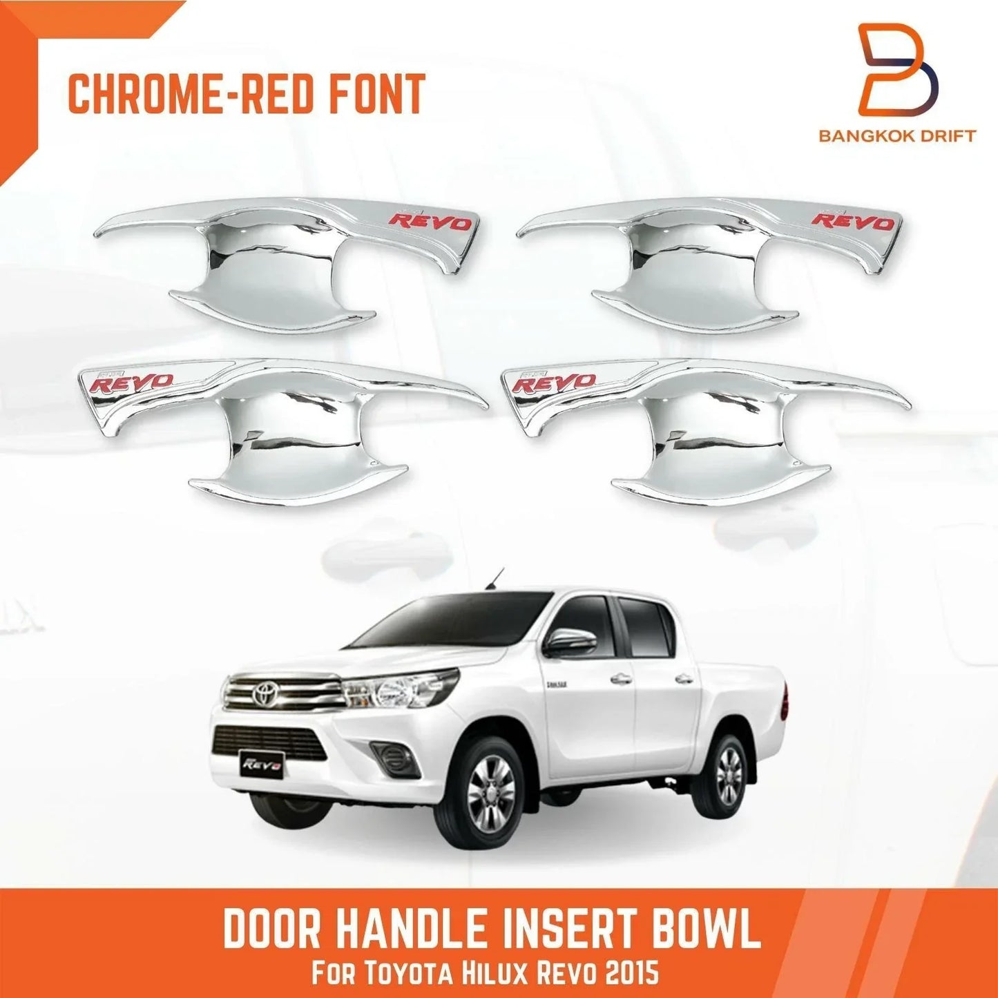 Chrome Red Door Handle Insert Bowl Cup Trim for Toyota Hilux Revo (2015-2023)