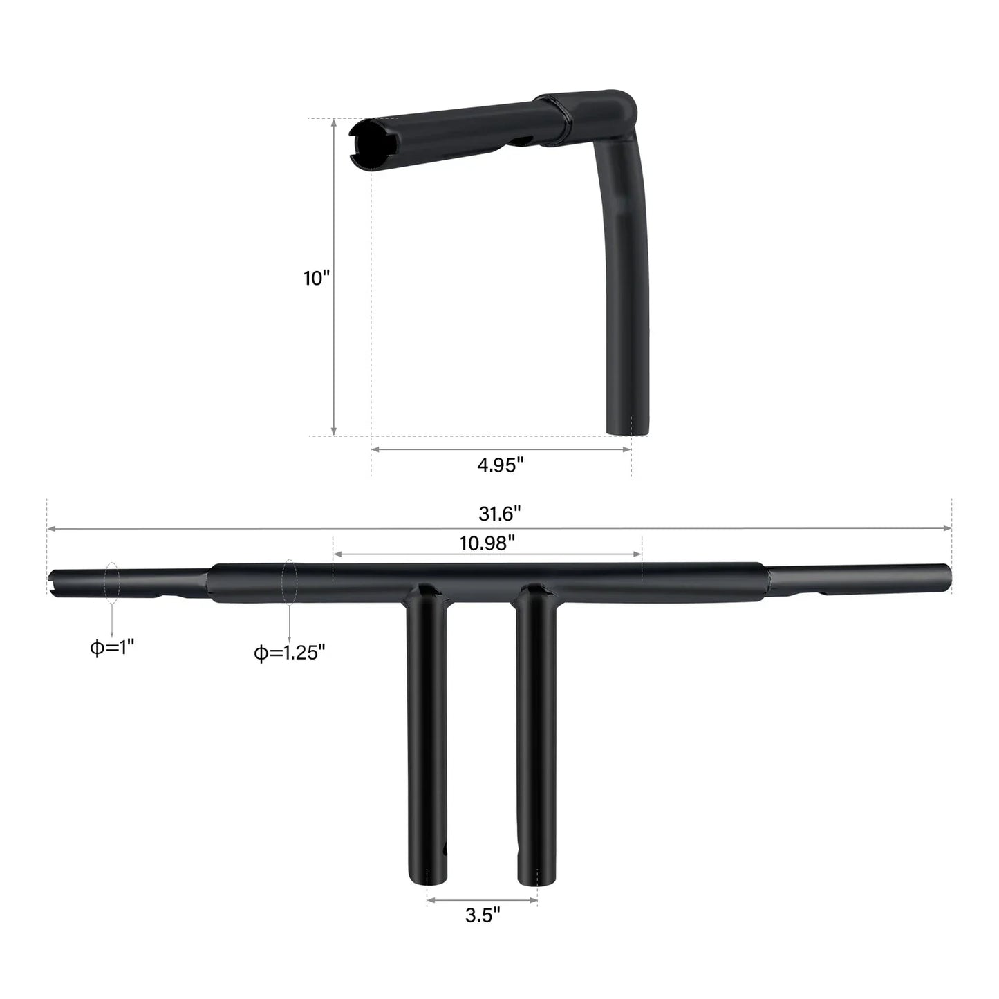 10" Rise T-Bars Handlebar for Harley Sportster XL 48, Dyna Low Rider (2004-2023)