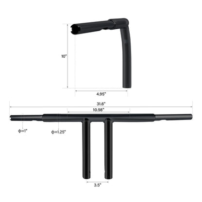 10" Rise T-Bars Handlebar for Harley Sportster XL 48, Dyna Low Rider (2004-2023)