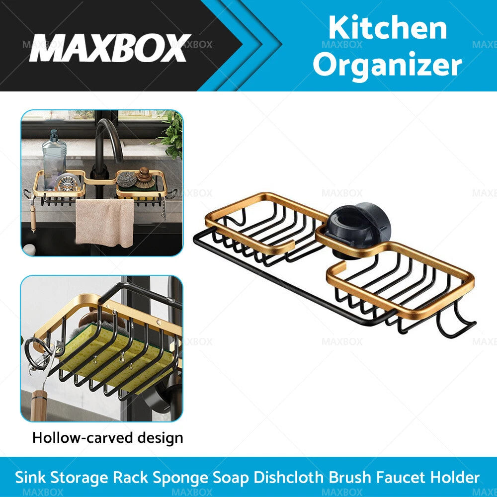 Sink Rack Organizer for Kitchen - Soap & Sponge Holder Drain Basket