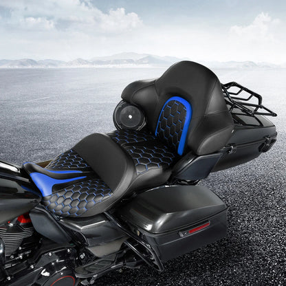 Black Blue Driver Passenger Seat & Backrest for Harley Street Glide (2014-2023)