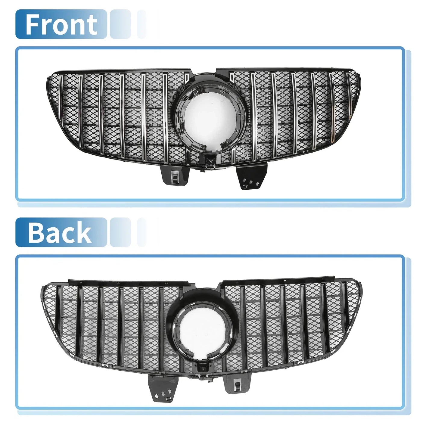 Front Upper Bumper Grille for Mercedes-Benz V-Class (2014-2023) Chrome Silver