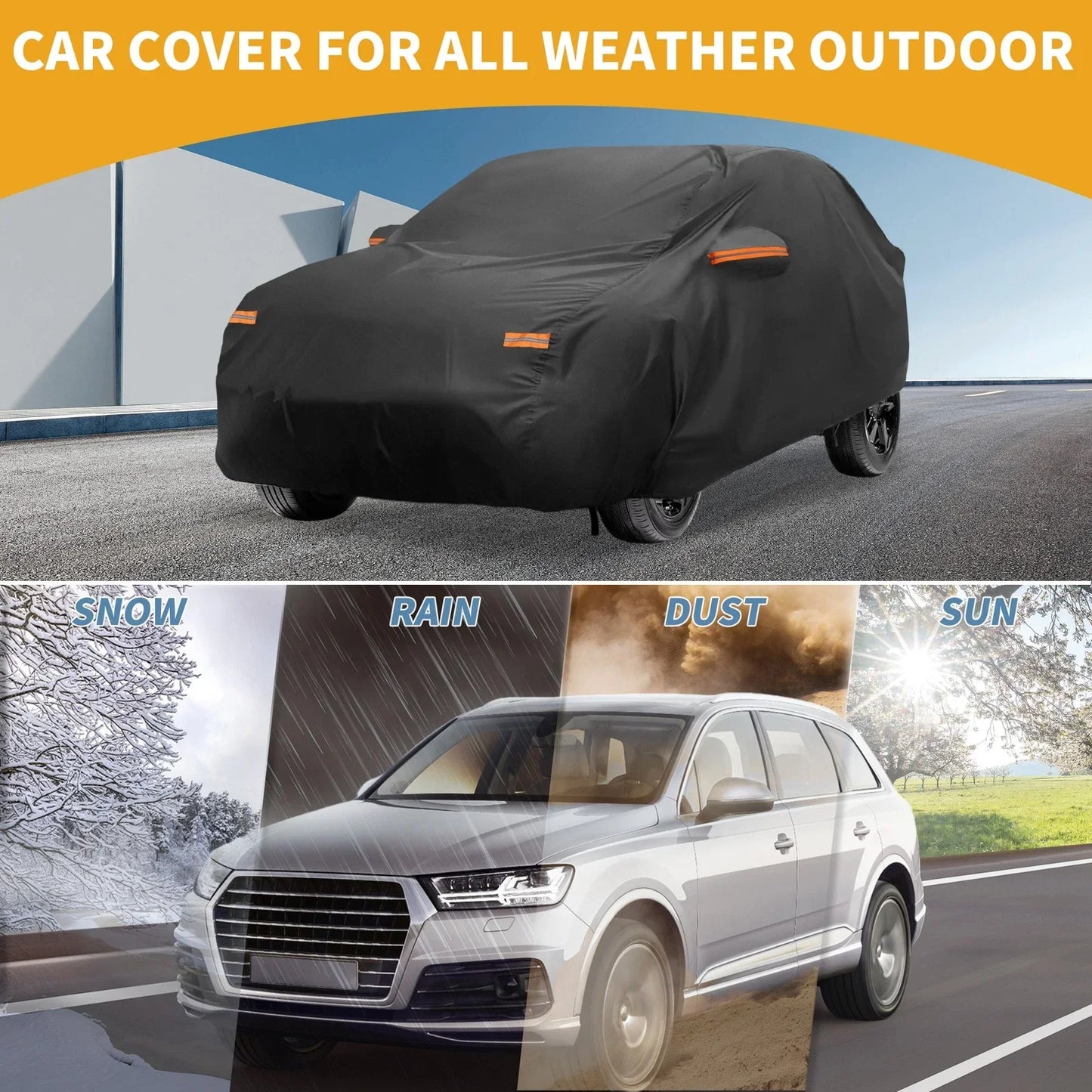 Waterproof All Weather Car Cover for Hyundai Tucson (2004-2024) Black 190T-PU
