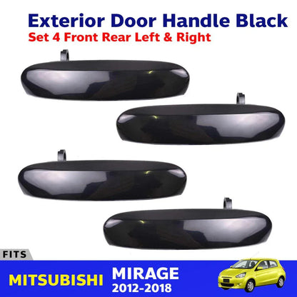 Exterior Door Handle Black Set 4 Fits Mitsubishi Mirage 5D Hatchback 2012-18 D06