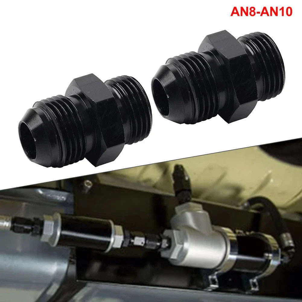 Black Aluminum AN8 Flare to 10AN ORB Male Fitting Adapters with O-Rings