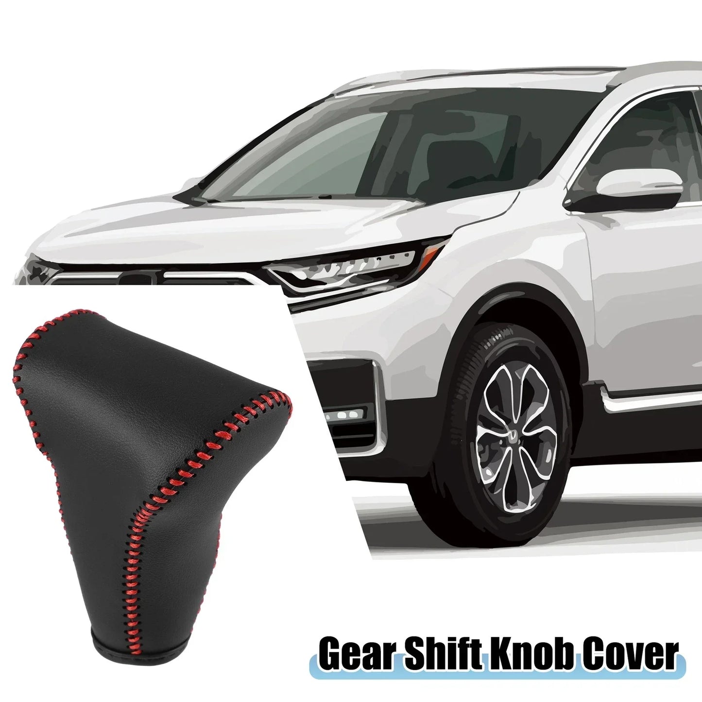 Gear Shift Lever Cover for Honda CR-V 2017-2022 Black Faux Leather Red Line
