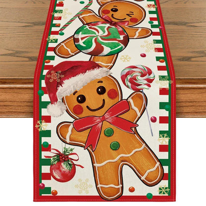 Gingerbread Candy Cane Christmas Table Runner 33x183cm for Home Decor