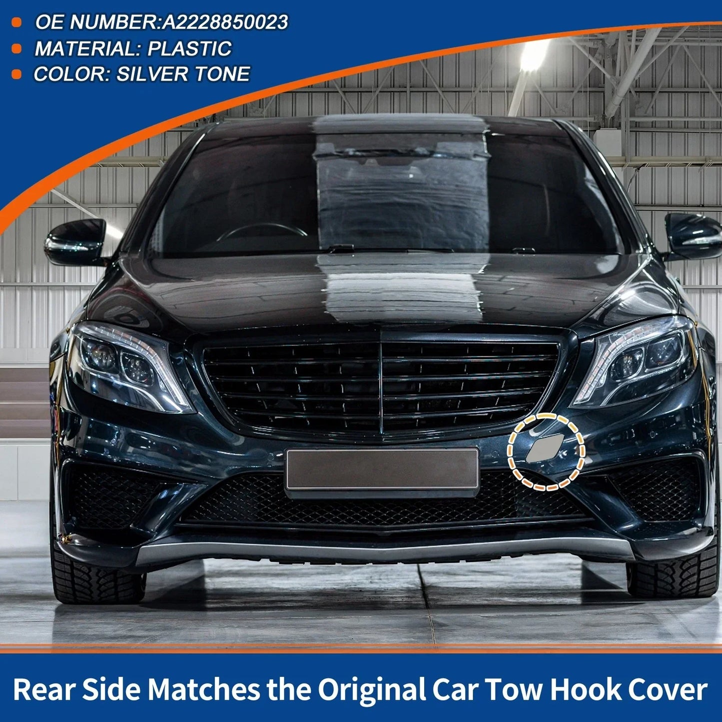 Front Car Bumper Tow Hook Cover for Mercedes S W222 (2014-2020) Silver Tone