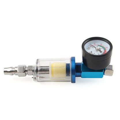 1/4" Air Pressure Regulator Gauge & In-Line Water Trap Filter for Spray Gun