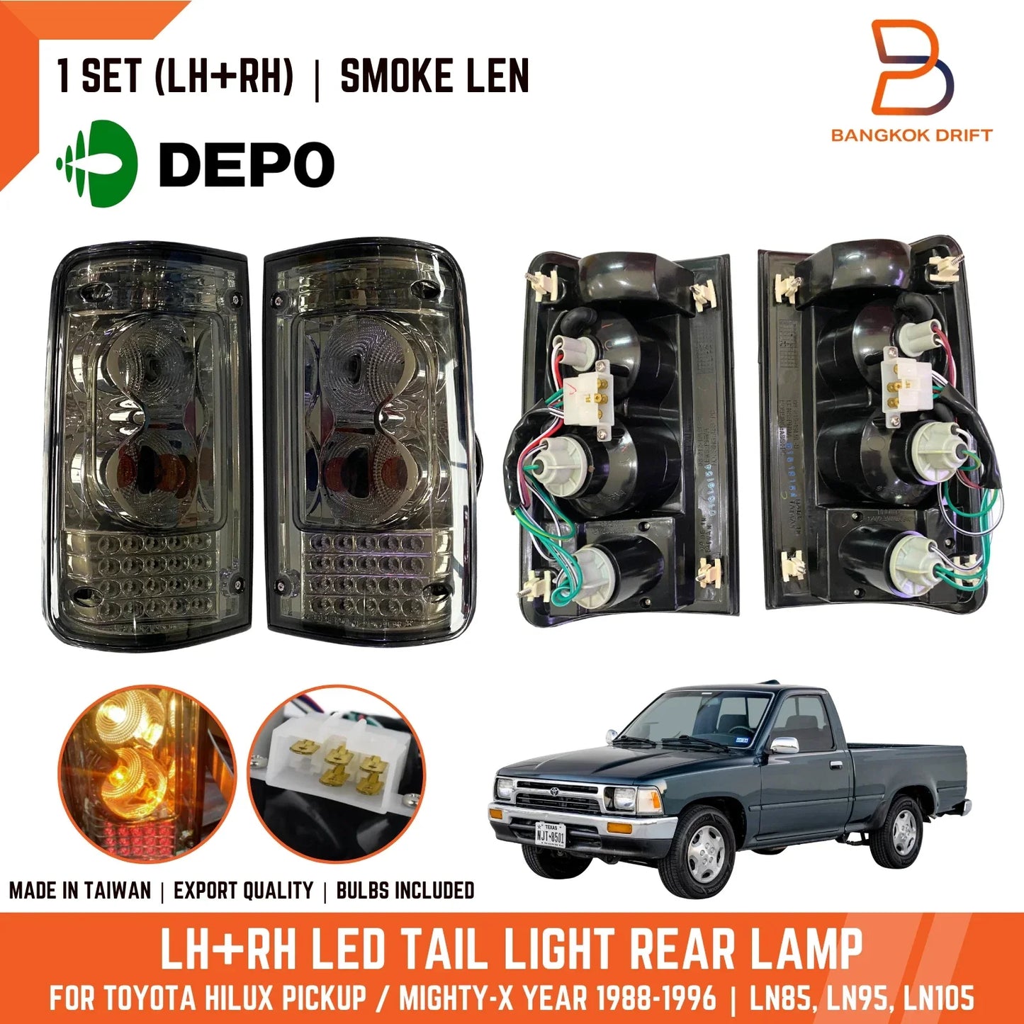 DEPO  Smoke LED Taillights for Toyota Hilux Ute (1988-1997)