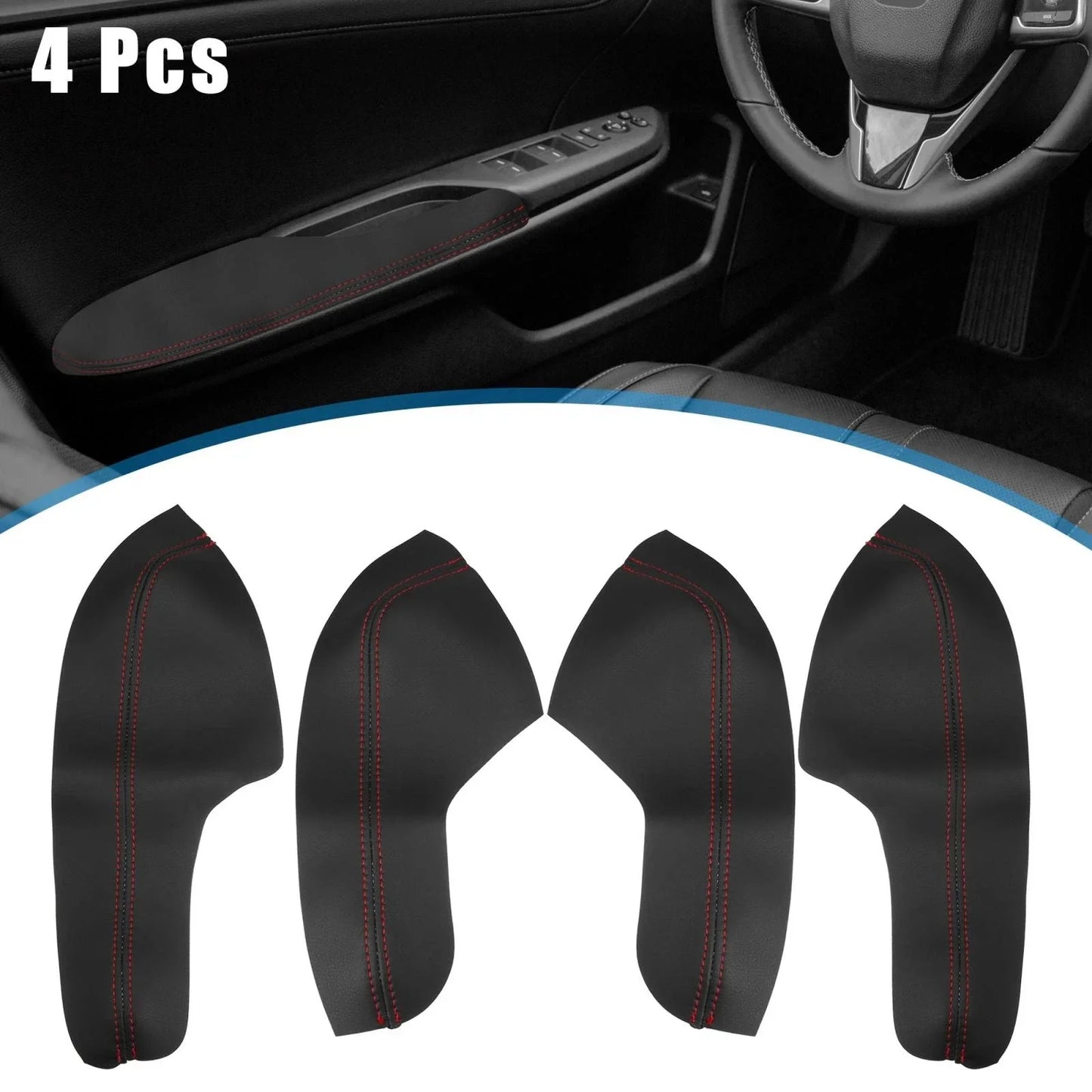 4 Pcs Door Armrest Covers for Honda Civic 10th Gen (2016-2020) Black/Red Line