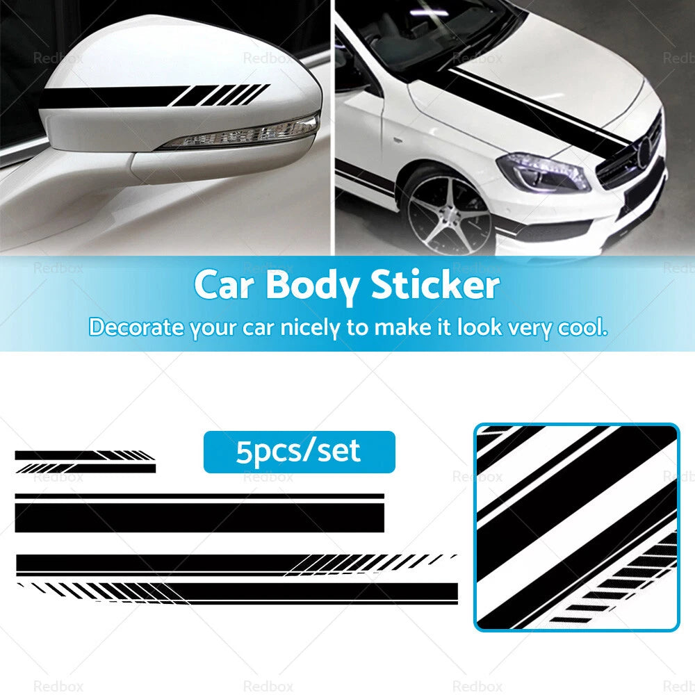 5 x Car Side Body Vinyl Hood Roof Decals Racing Stripe Universal