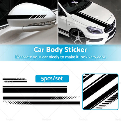 5 x Car Side Body Vinyl Hood Roof Decals Racing Stripe Universal