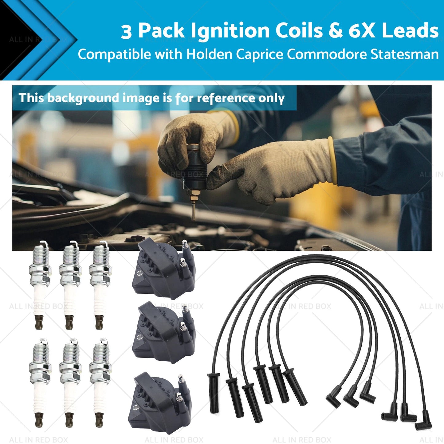 3 x Ignition Coils + 6 x Leads for Holden Statesman Commodore (1993-2006)