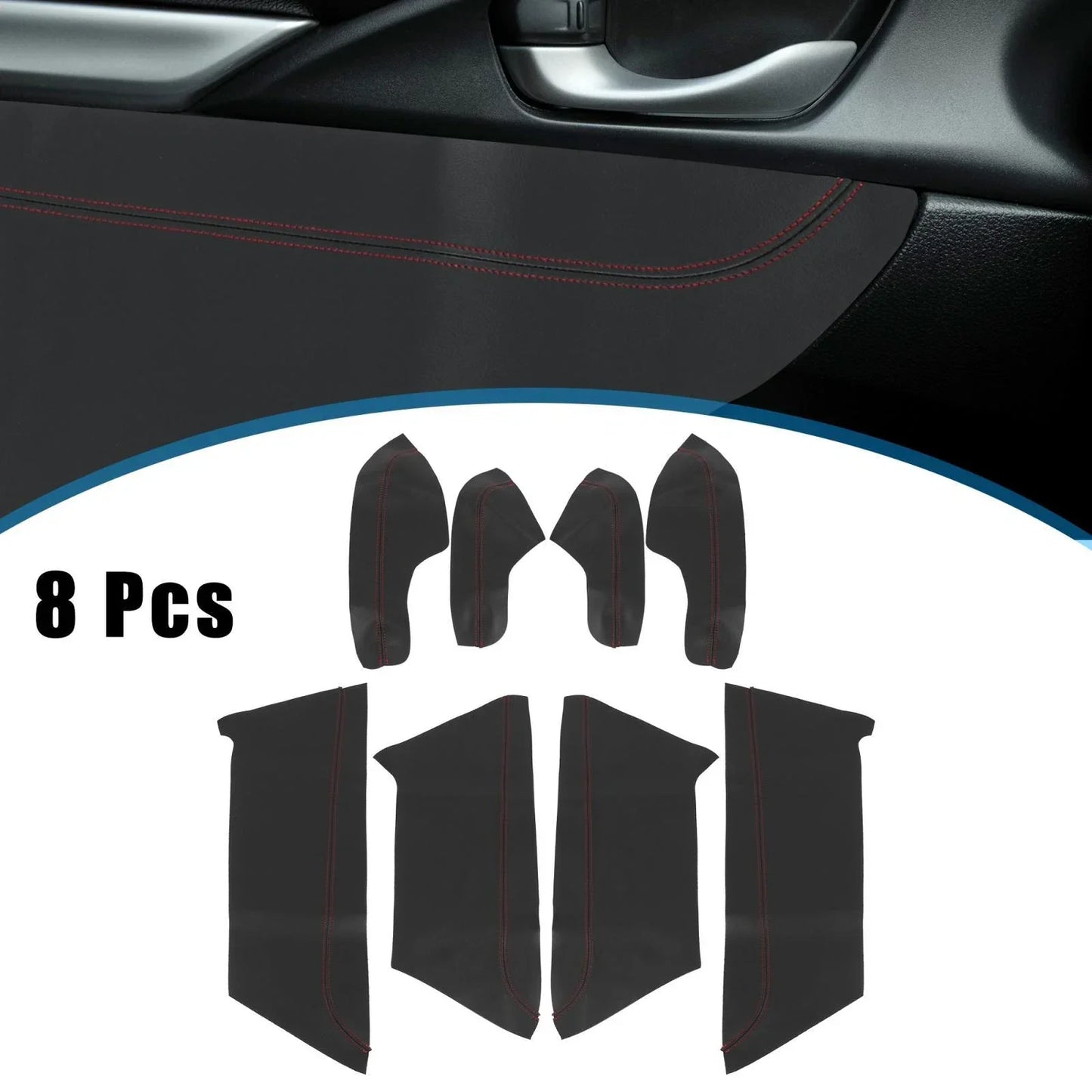 8Pcs Door Panel Armrest Covers for Honda Civic (2016-2020) Black Red Line