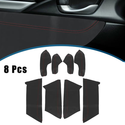 8Pcs Door Panel Armrest Covers for Honda Civic (2016-2020) Black Red Line