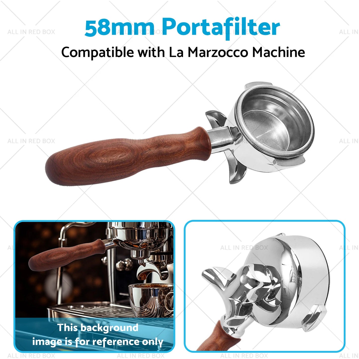 58mm Portafilter for La Marzocco 2 Spout Filter Basket, Wood Handle