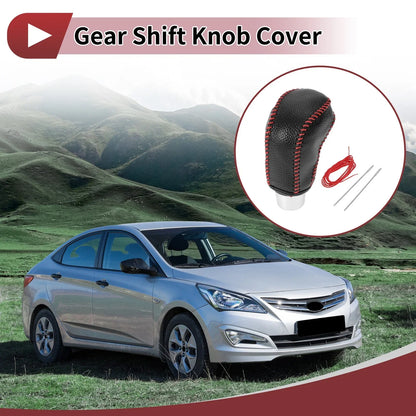 Car Gear Shift Knob Cover for Hyundai Accent (2018-2022) - Pebbled Black Red